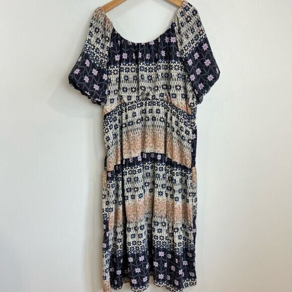 Dex Scoop Back Tiered Midi Dress Navy Garden Women’s 2XL Floral Peasant Summer - Picture 8 of 9